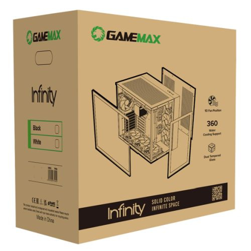 GameMax Infinity Mid-Tower ATX PC Gaming Case, Tempered Glass Side Panel |  White